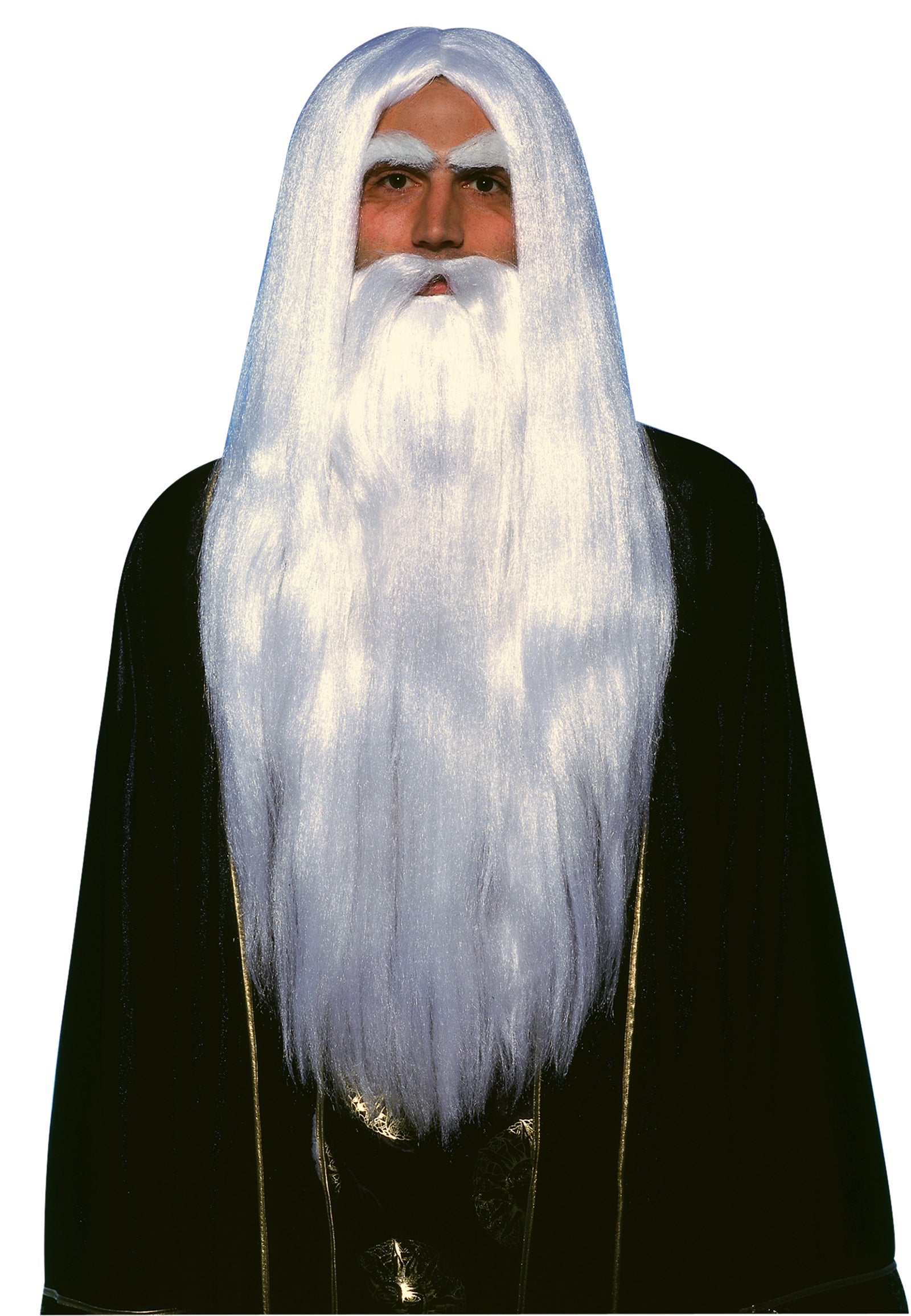 Merlin Wig and Beard Set Adult Long White Wizard Costume by HalloweenStore.com