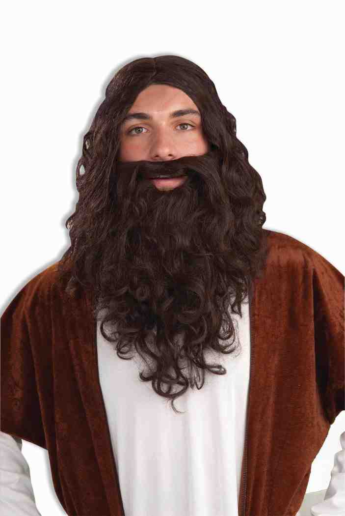 Long Brown Biblical Wig and Beard Jesus Set by HalloweenStore.com
