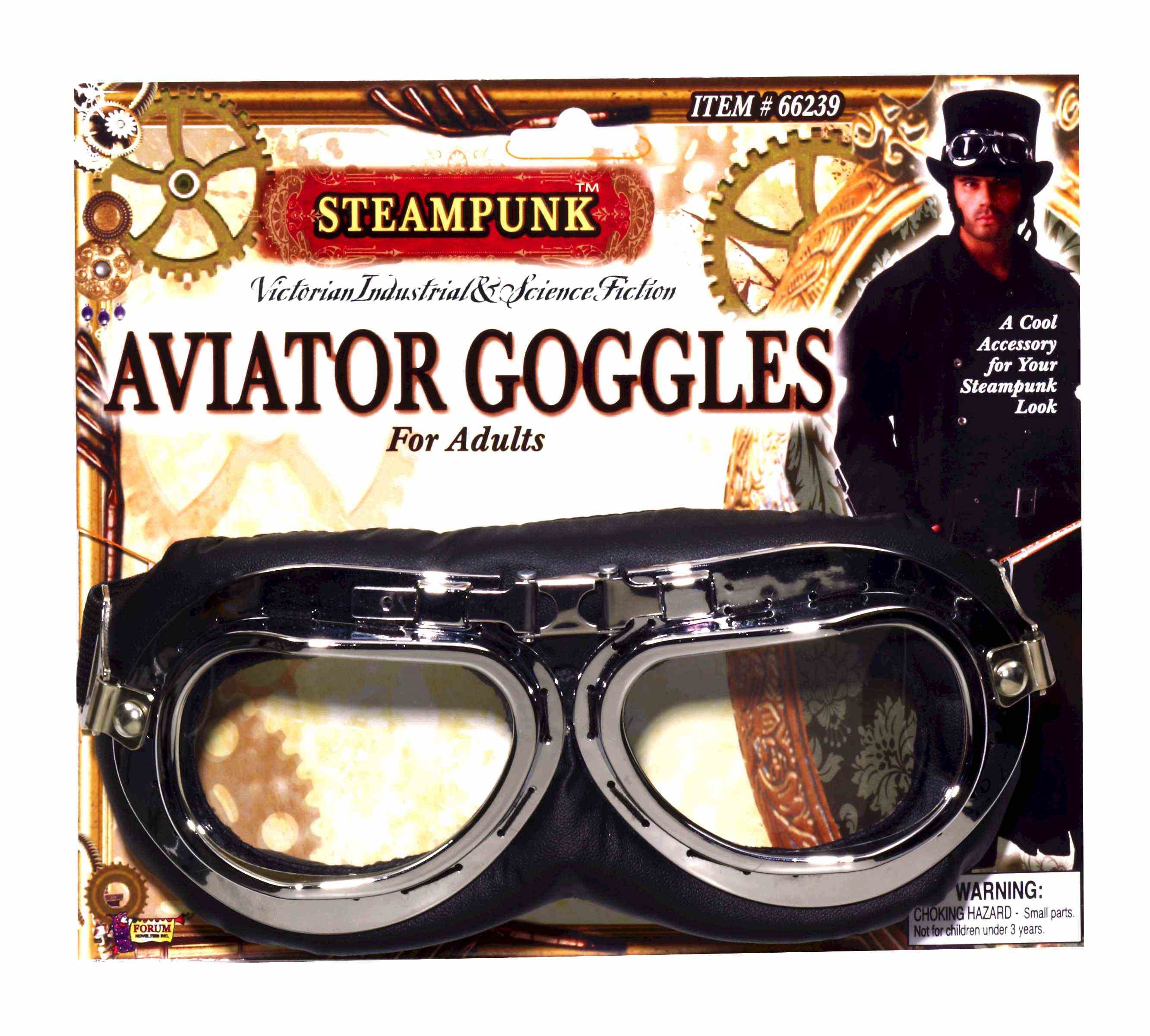 Black and Silver Steampunk Aviator Googles Eyewear by HalloweenStore.com