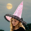 Whimsical Lace Trim Starry Rhinestone Studded Halloween Witch Hat by Madeline Love