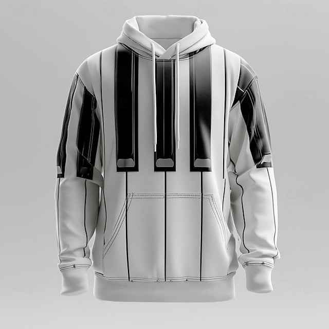 Men's Optical Illusion Pano Keys Hoodie Sweatshirt Fashion Cool 3D Long Sleeve Crew Neck Home Streetwear Party White White 2 Drawstring Fall Winter Designer S M L XL XXL XXXL