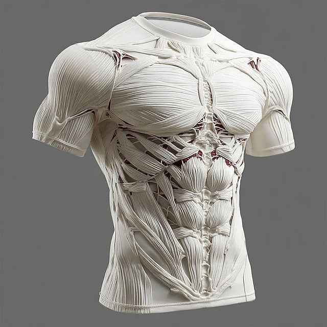 Men's Muscle Optical Illusion 3D Simulation T Shirt Short Sleeve T shirt 3D Print Crew Neck Shirt Exaggerated Designer Daily Club Party White Red Gray Summer Spring All Seasons Clothing Apparel S M L