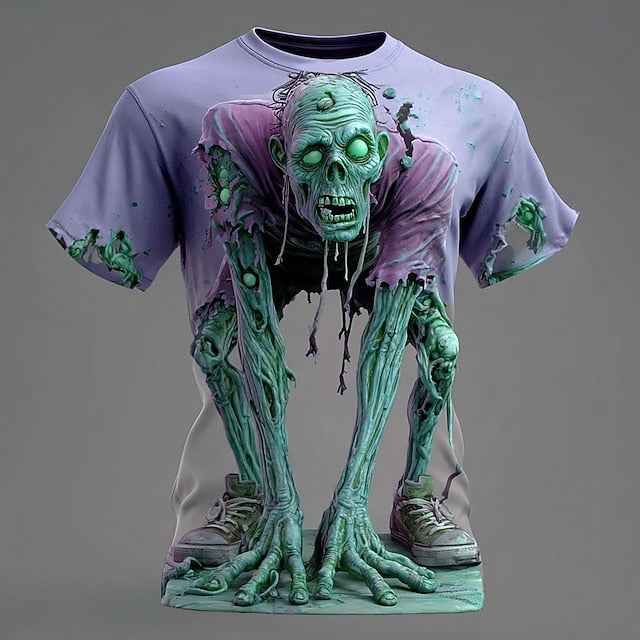 Men's Optical Illusion Zombies 3D T Shirt Short Sleeve T shirt 3D Print Crew Neck Shirt Exaggerated Designer Horror Party Street Holiday Yellow Blue Purple Summer Spring All Seasons Clothing Apparel